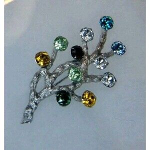 Vintage Van Dell Sterling Multi Colored Rhinestone Brooch Pin